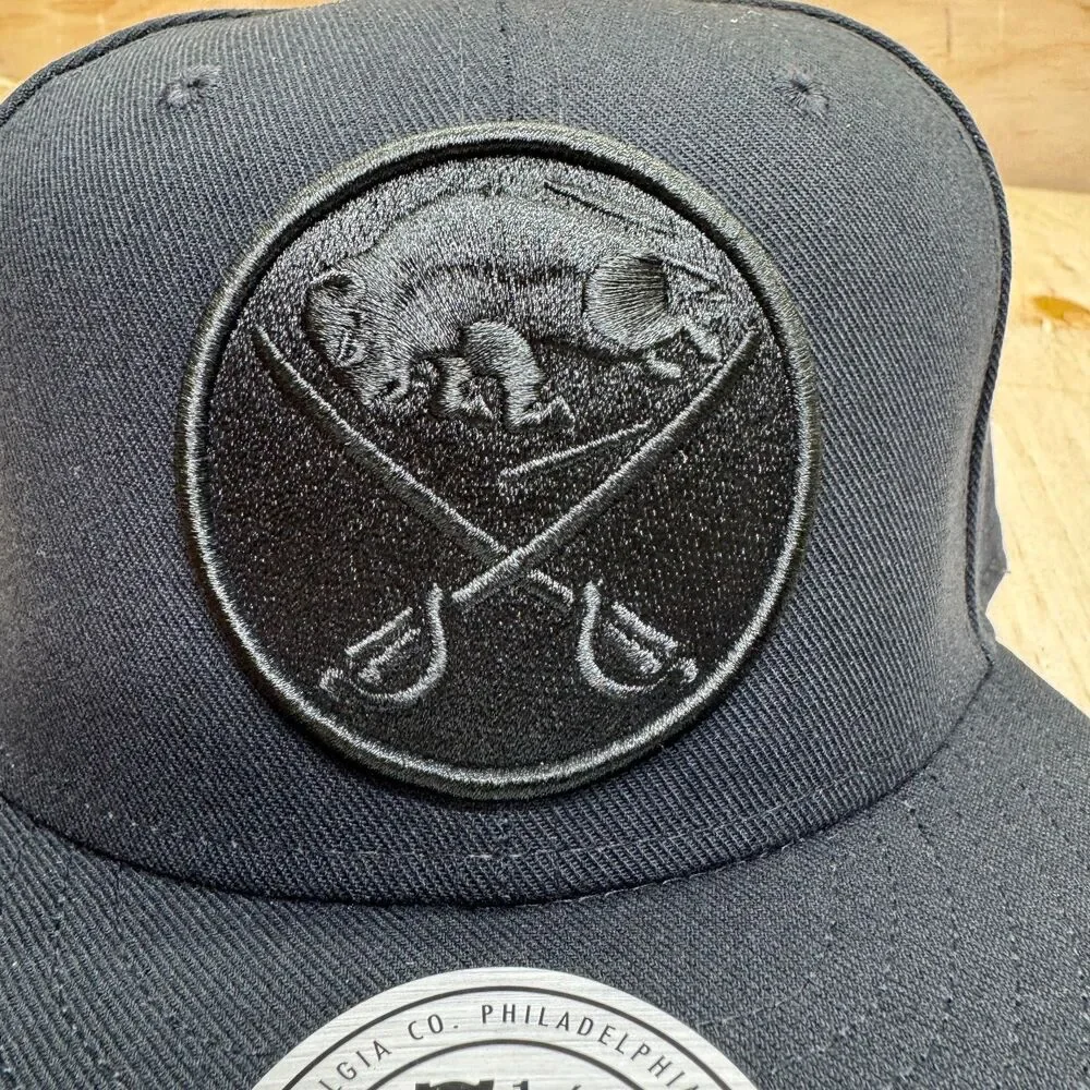 NEW Buffalo Sabres Mitchell Ness Liberty Fitted Cap Hat All Black Sz 7 1/4